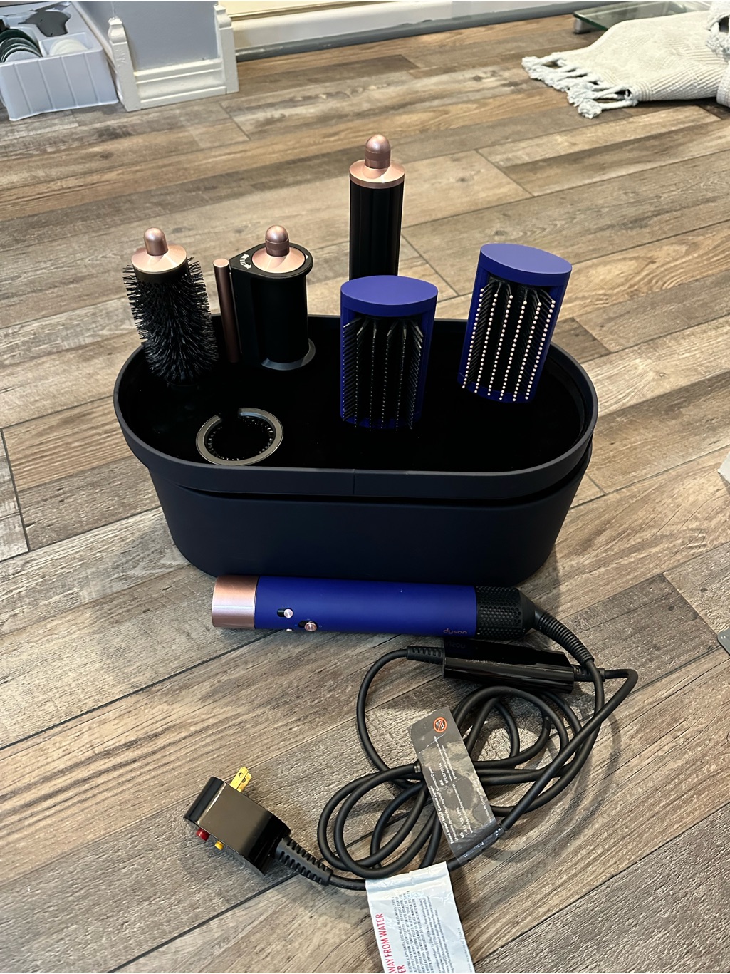 Dyson Airwrap Set In Blue And Rose Gold With Black Base Used Twice
